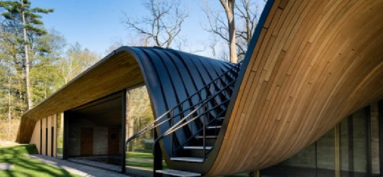 CASA DE TECHO ONDULADO SE RECONSTRUYÓ CON MADERA DOBLADA POR COMPRESIÓN